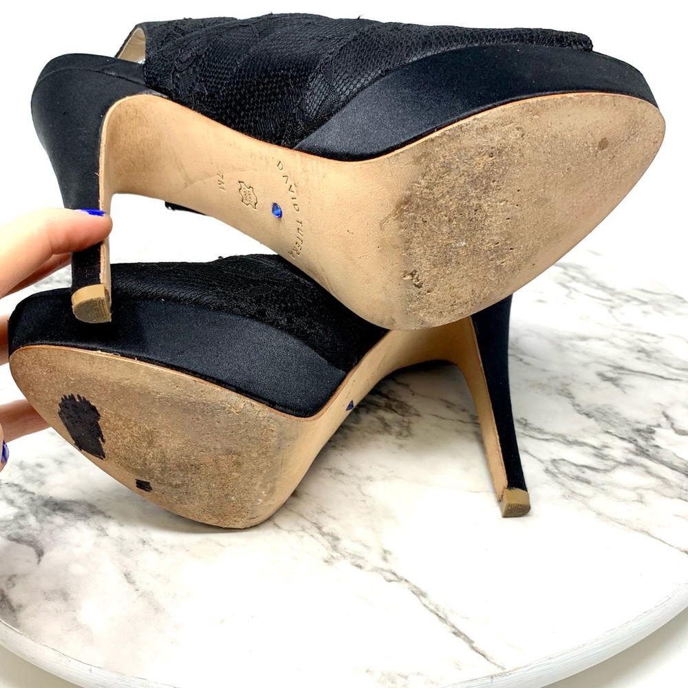 David Tutera Sweetie Black Lace And Satin Peep Toe Slingback 7 Cocktail Evening - Picture 8 of 16